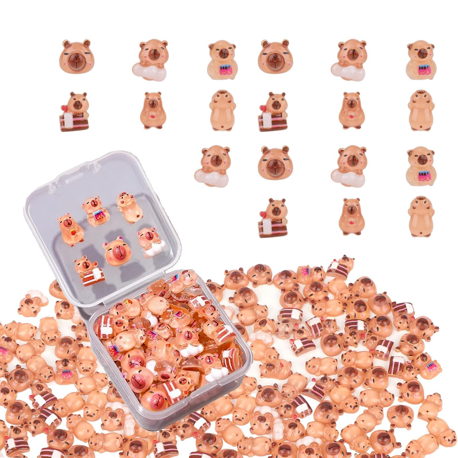 QGH 200 Pcs Mini Capybara Figurines – Tiny Resin Capybara Figures – Cute Animal Dollhouse Miniatures for Crafts, Nail Art, Phone Case Décor, Micro Landscape DIY Decorations