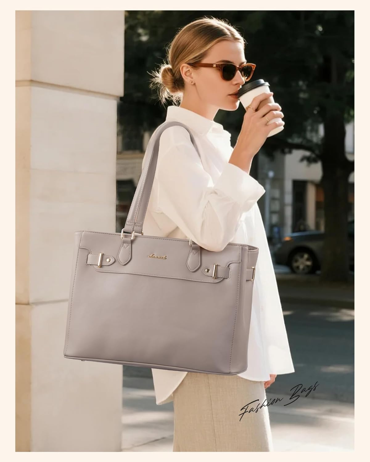 LOVEVOOK Laptop Tote Bag for Women Work, Teacher Tote Bag with Large Cup Holder, 15.6 Inch Waterproof Leather Computer Bag - Image 2