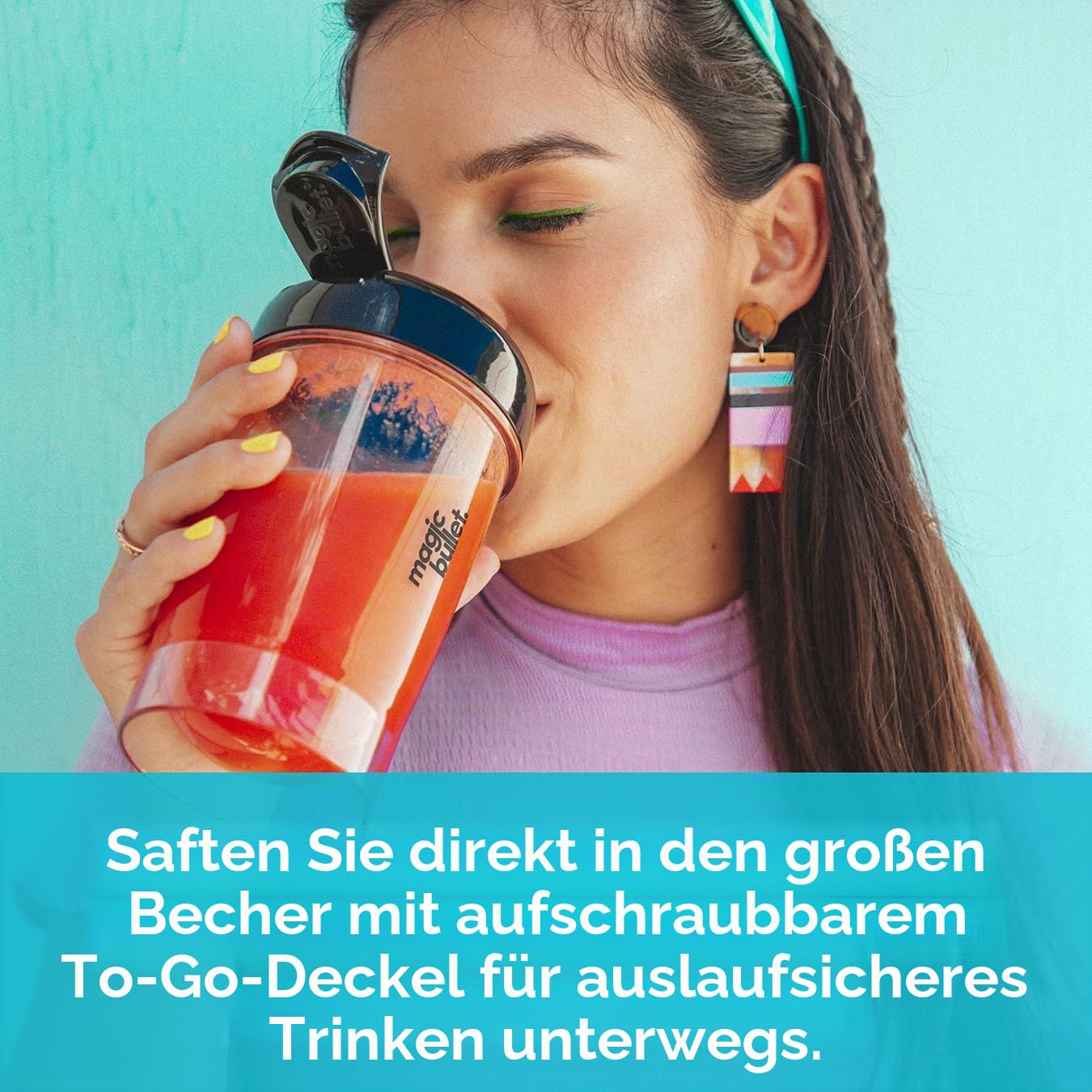 nutribullet magic bullet Zentrifugalentsafter aus Silikon & Edelstahl, 400 W, 10-teiliges Set, 470 ml, schwarz, kompaktes Design & spülmaschinenfest, Saft unterwegs in zwei einfachen Schritten