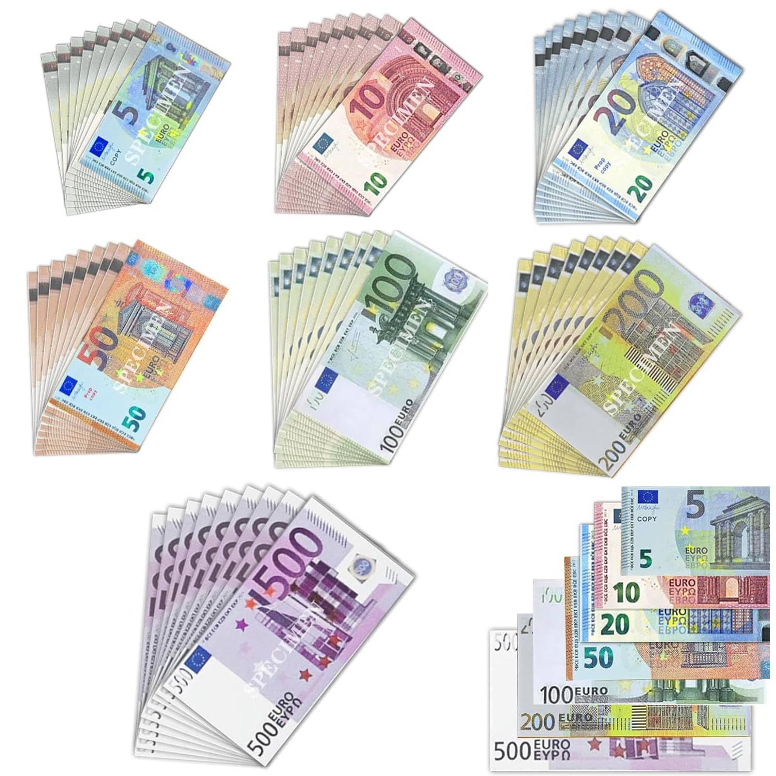 AUNGCSHE Lot de 350 billets pour jouet, 5/10/20/50/100/200/500 billets de jouet, pour apprendre, jouer à des rôles et profiter du jeu
