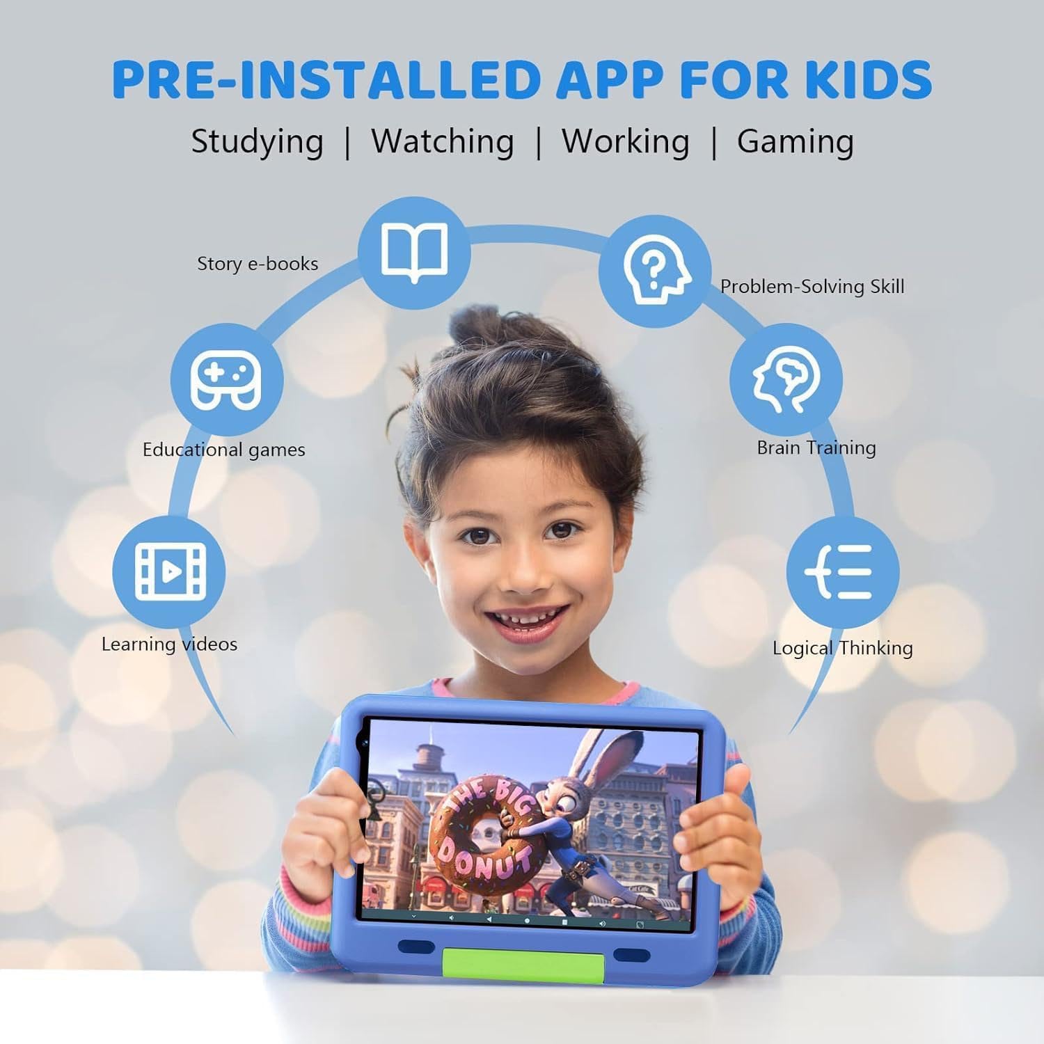PIXPEAK Tablet per bambini 10 pollici, 36 GB di RAM 128 GB di ROM (espandibile con SD), Android 14.0, controllo genitori, schermo HD IPS, 5MP+2MP, WiFi, Bluetooth, tablet educativo (Blu