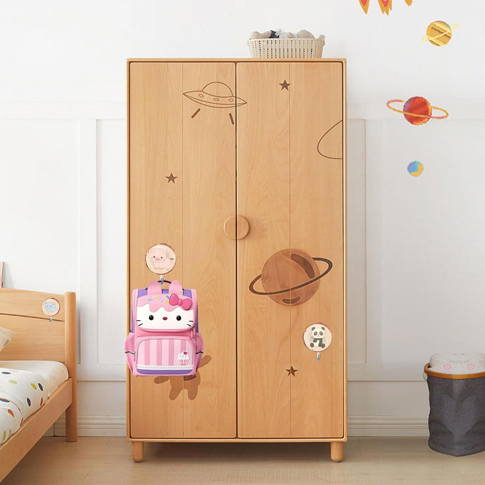Set Di 12 Ganci A Forma Di Animale In Legno – Autoadesivi, 4-7 Cm, Per Appendere Vestiti E Giocattoli, Color Legno, Per Camerette E Ingressi