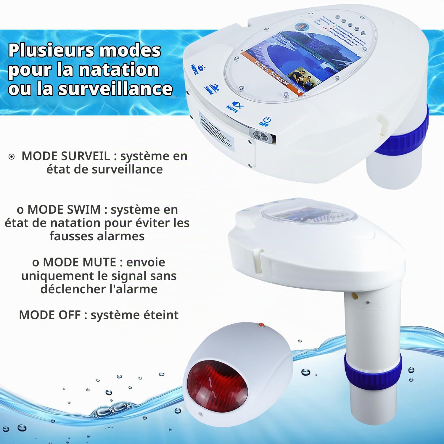 Alarme de piscine creusée sans fil, détecteur de mouvement d'eau, système de détection d'alarmes d'immersion de piscine, alimenté par piles avec récepteur à distance, alarme pour la sécurité de la