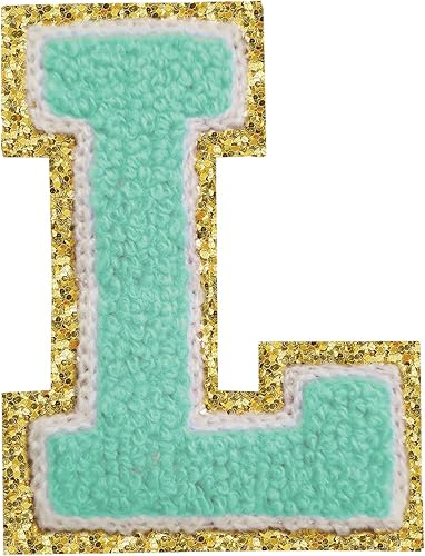 Miniatura 116 de Parches de letras termo-adhesivas de felpilla para chaquetas, parches de letras universitarias con brillantina para planchar en la letra azul A