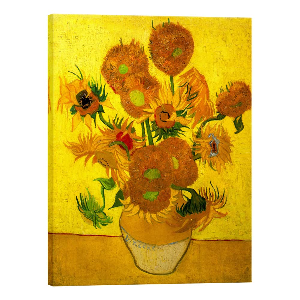 Wieco Art Large Canvas Wall Art Vase with Fifteen Sunflowers by Van Gogh Classic Oil Paintings Abstract Flowers Canvas Prints for Home Decor Floral Picture Artwork for Living Room Decor