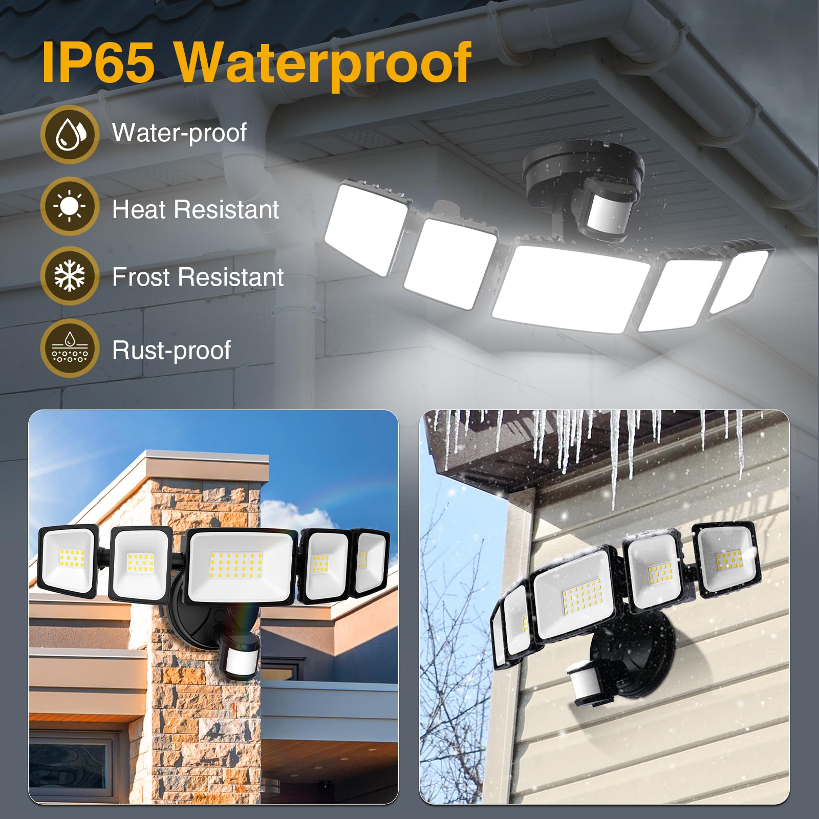 Onforu 5 Köpfe 55W LED Strahler mit Bewegungsmelder Außen, 340° Vollwinkel Aussenleuchte, 4500 LM LED Fluter, 6500 K LED Scheinwerfer, IP65 Waterproof Fluterlicht für Garage,Garten