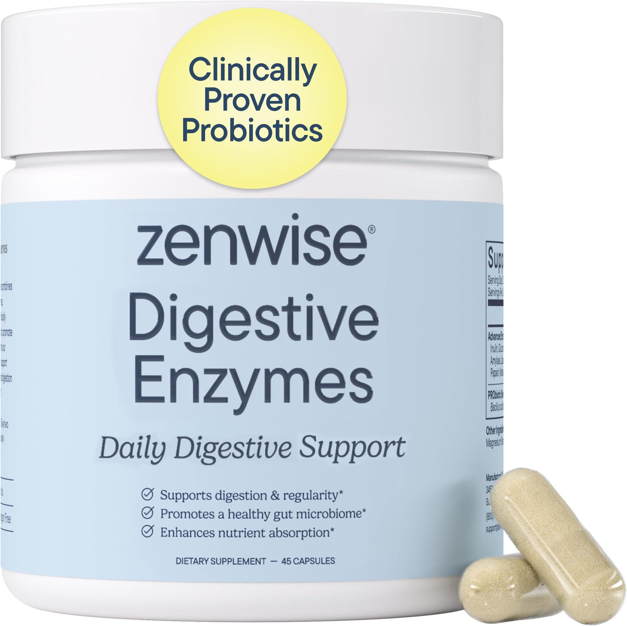 Zenwise Health Digestive Enzymes with Bromelain & Papaya - Multi Enzymes Digestion Supplement with Probiotics & Prebiotics for Gut Health, Gas & Bloating Relief - Men & Women - 45 Vegetarian Capsules
