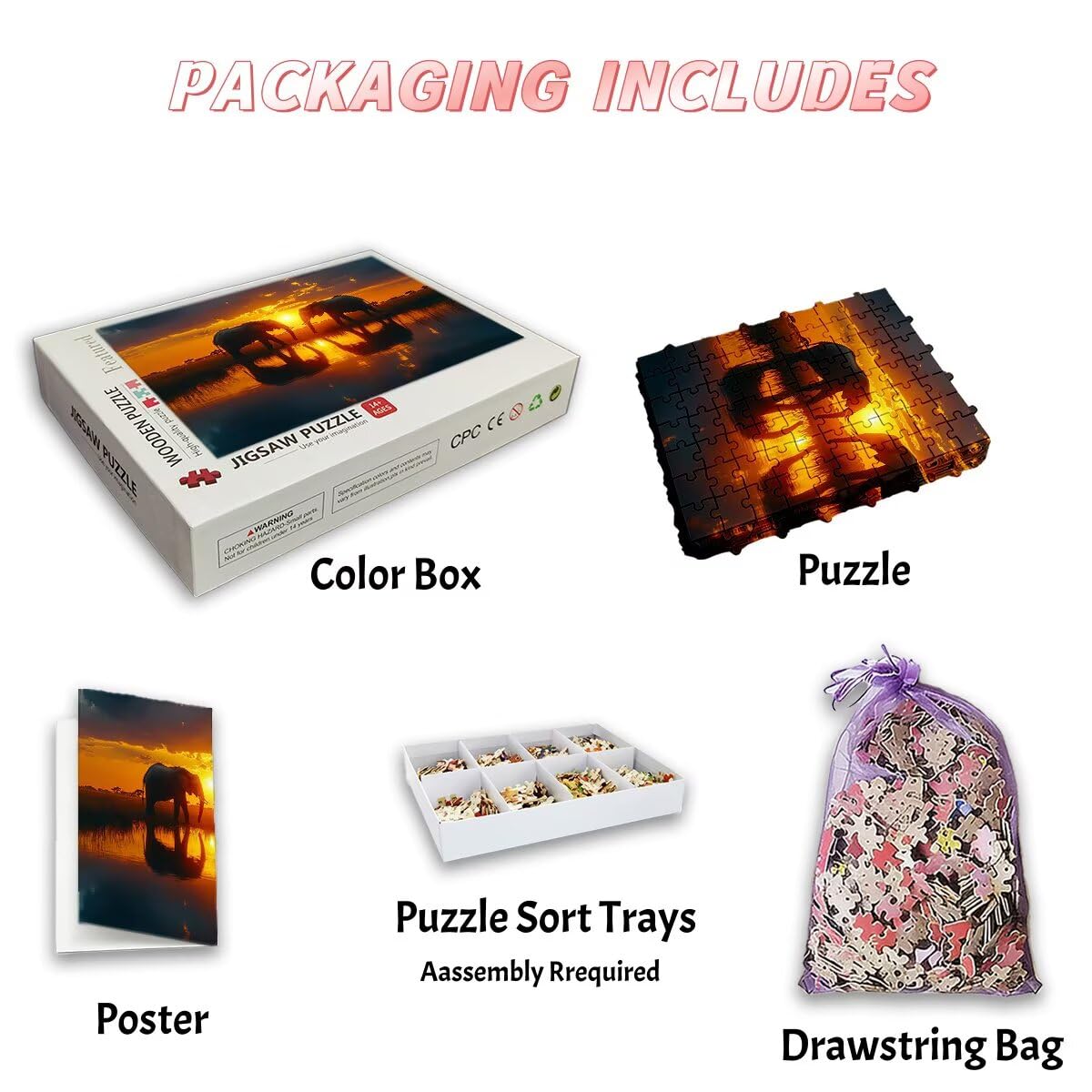 Puzzle 5000 Pezzi Elefante, Puzzle Tramonto per Adulti, Puzzles in Legno Intrattenimento Creativo, Divertimento, Puzzles Educativi Classici con Confezione di Alta Qualità Idea Regalo Donna Decor -2656