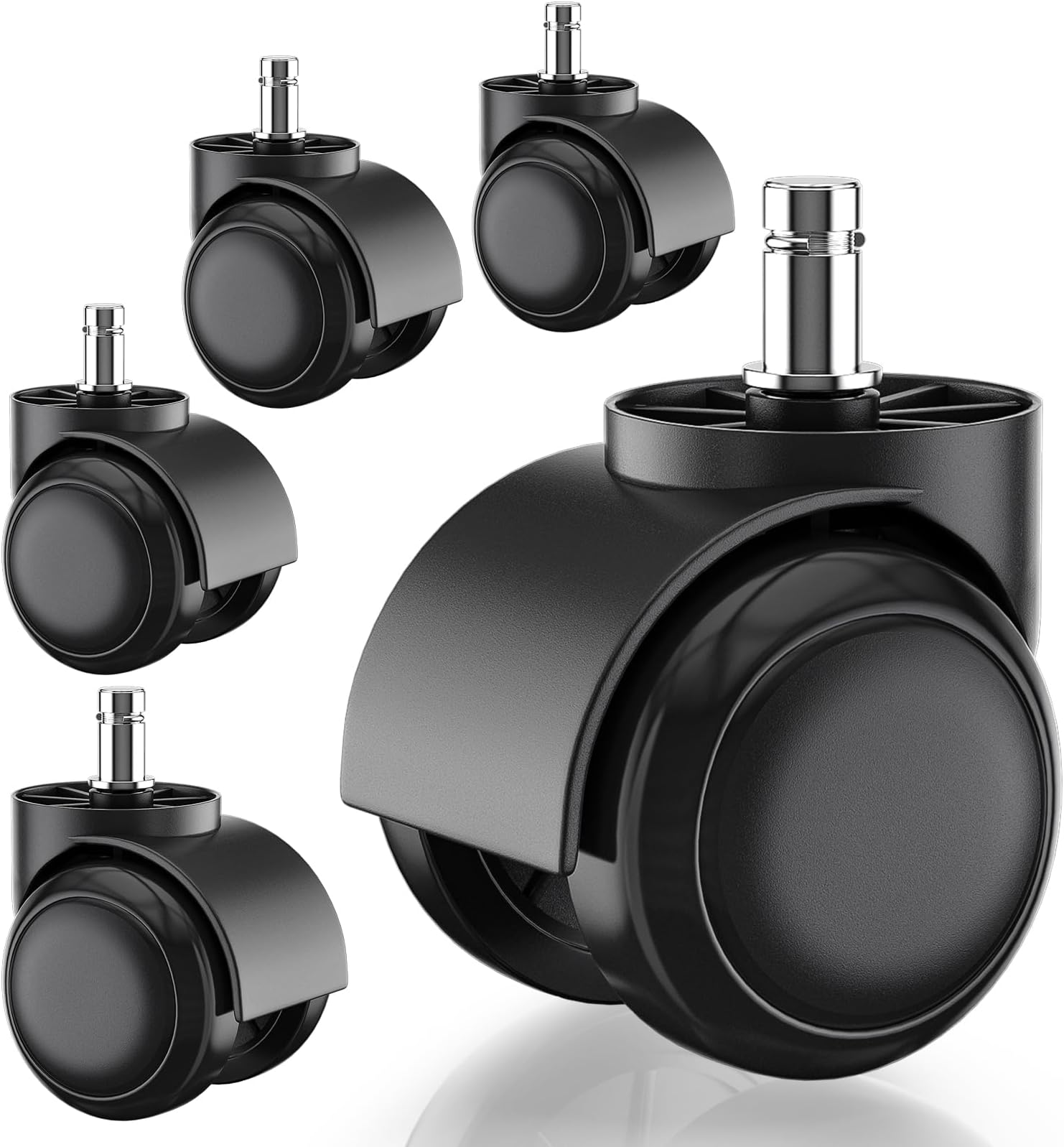 Rotelle Per Sedia Ufficio 60mm | Set 5 Pezzi, Gomma Per Parquet E Tappeti - Perni 11x22mm, Portata 317kg - Foto 7
