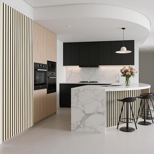 Miniatura 3 de Art3d Panel de pared de listones de madera acústica con diseño plano enrollable, paneles absorbentes de sonido de 95.3 x 23.8 pulgadas para columnas