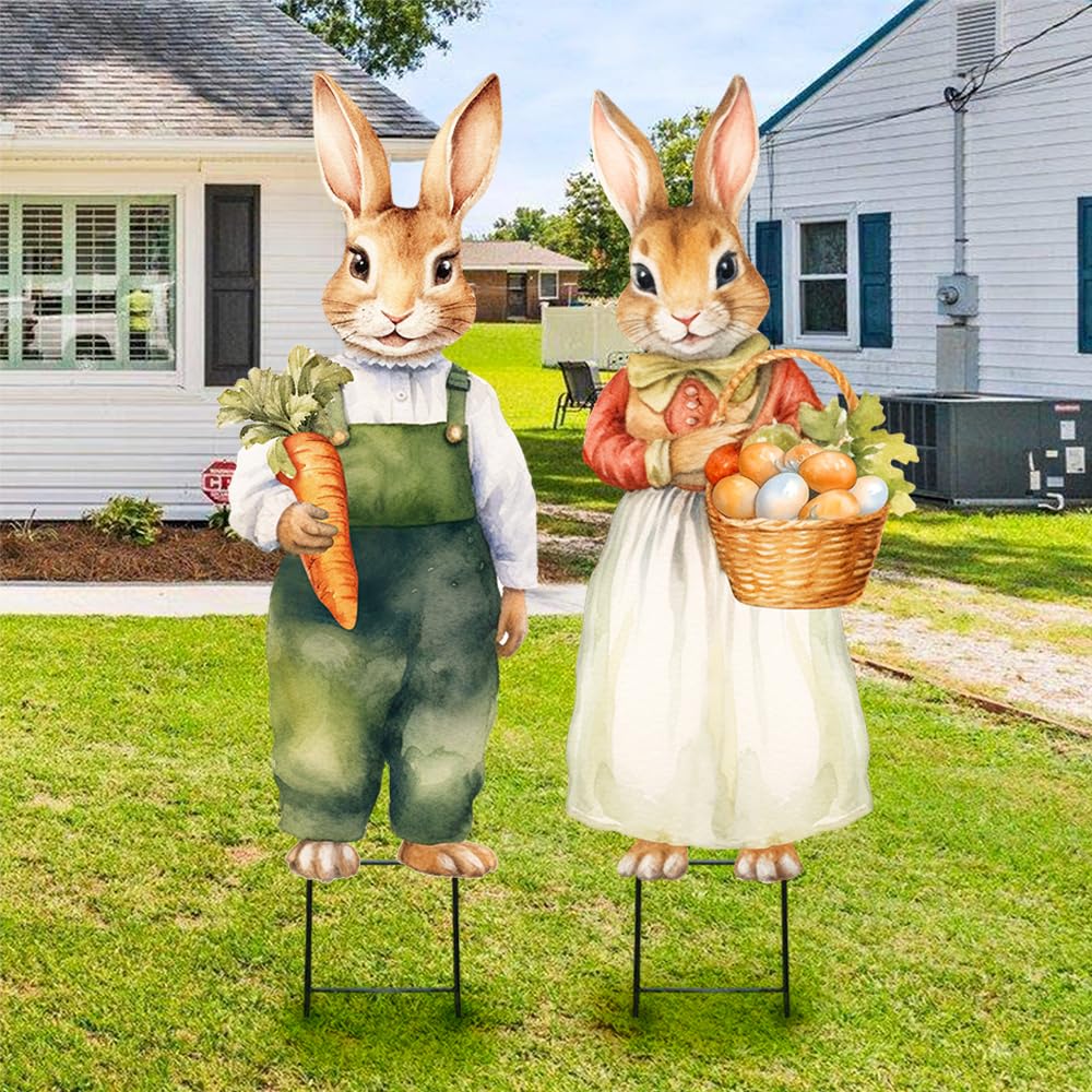 Easter Decorations For Outdoor 5pc Easter Bunny Yard Signs - Metal