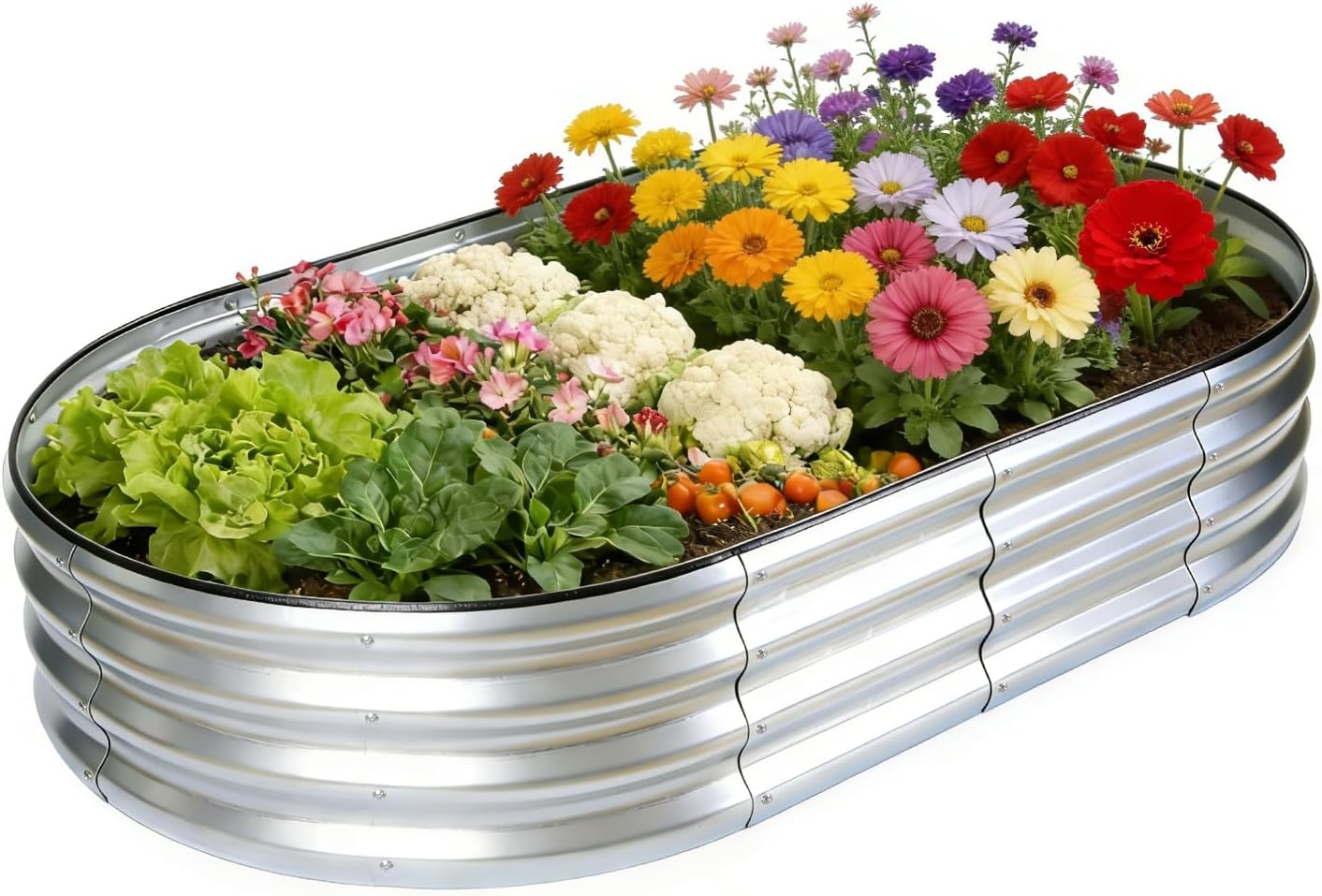 Galvanized Raised Garden Bed Kit Outdoor，Rot-Resistant Oval Large Planter Box，2x2x1ft Metal Planter Raised Beds for Vegetables Flowers Herb