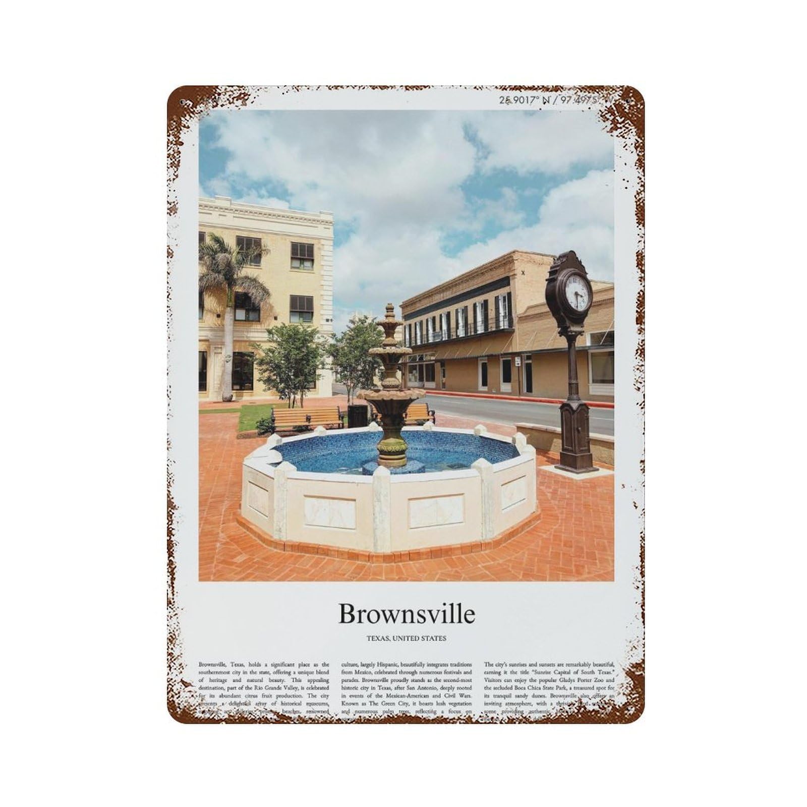 xiaoxiaoshen Brownsville Texas, United States, USA City Scenery Wall Decor Art Metal Tin Poster Modern Home Decor Art Home Bar Shop Decorations Vintage Sign 40x30cm