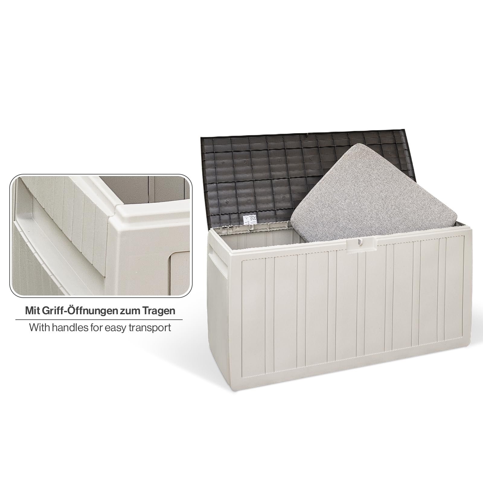 Kreher XXL Kissenbox/Auflagenbox Leonardo in Creme-Weiß mit 270 Liter Nutzvolumen- robust, abwaschbar und einfach im Aufbau