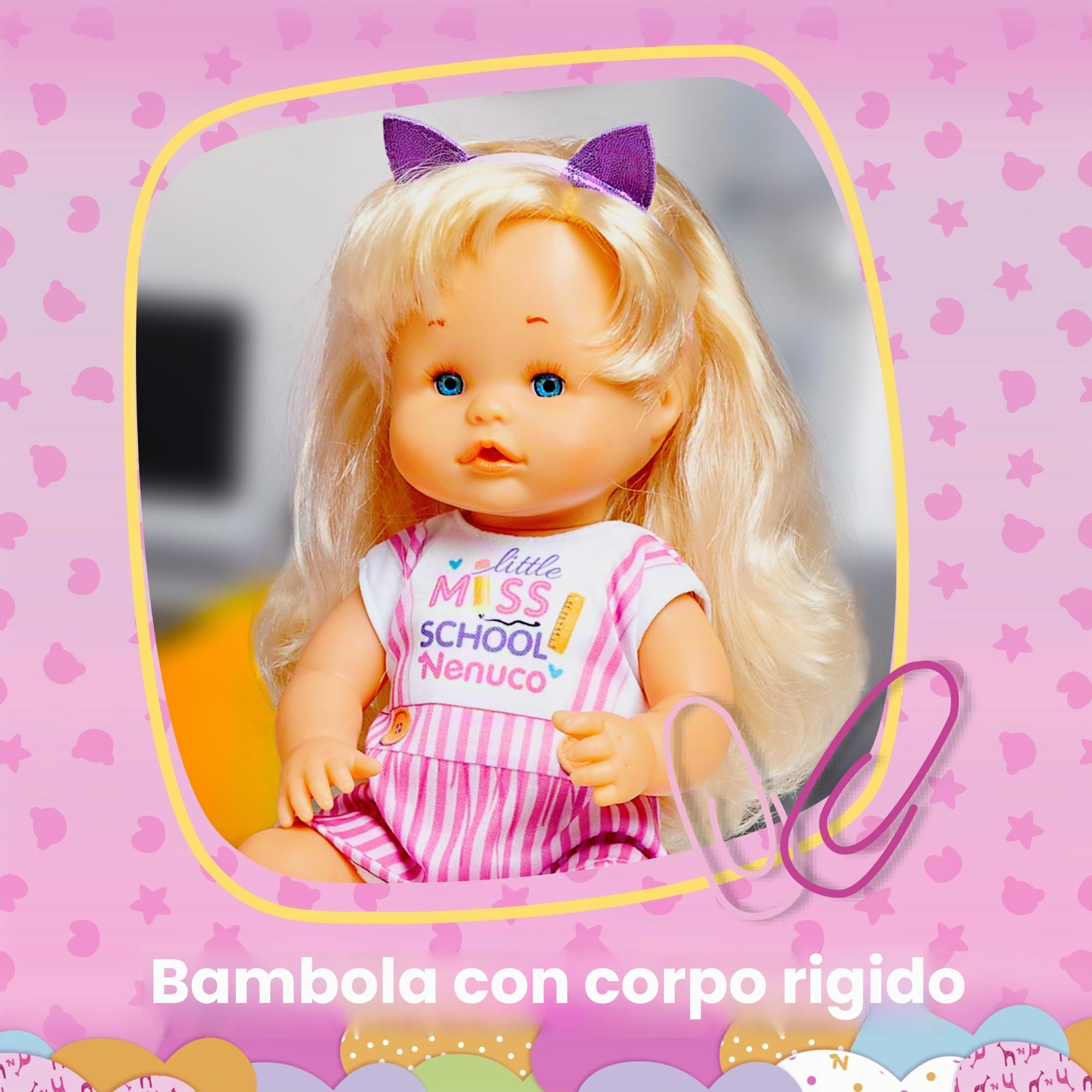 Nenuco - School Hairstyle, Bambola 35 cm, Con Capelli Biondi e Accessori per Realizzare Diverse Acconciature, Per Bambine/i dai 3 anni, Famosa (NFN60000)