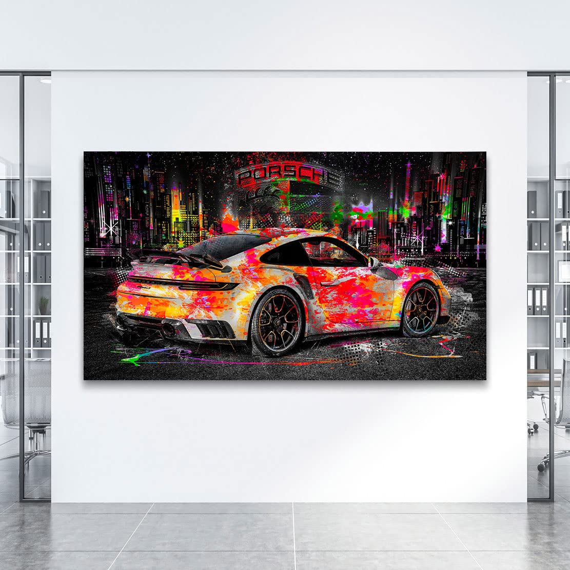 Kunstgestalten24 Leinwandbild Wandbild Auto Porsche 911 Turo Pop Art Style Kunstdruck Raum- u. Wanddekoration Übergrößen