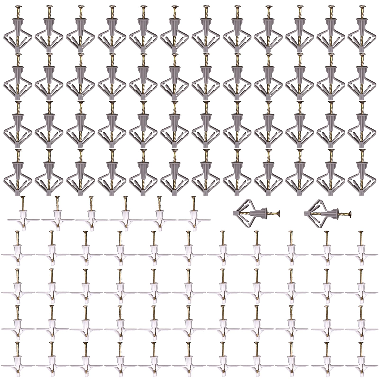 GIONAR Pack of 100 Plasterboard Dowels Set, High Performance Plasterboard Dowels and Screws, Drywall Anchors with Screws