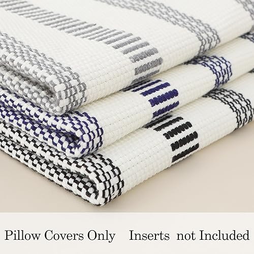 Miniatura 6 de Smile Bee Juego de 2 fundas de almohada bohemias para exteriores, decorativas, lumbares, a rayas, con borlas, para sofá y cama, 12 x 20 pulgadas,