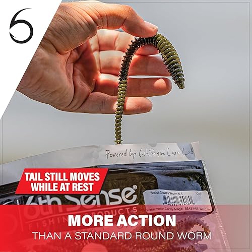 Miniatura 5 de 6TH SENSE Boosa Shakey Worm  Cuerpo acanalado alternativo, movimiento flexible, acción de cola bulbosa  6.5 pulgadas (10paquete)  Fabricado en los