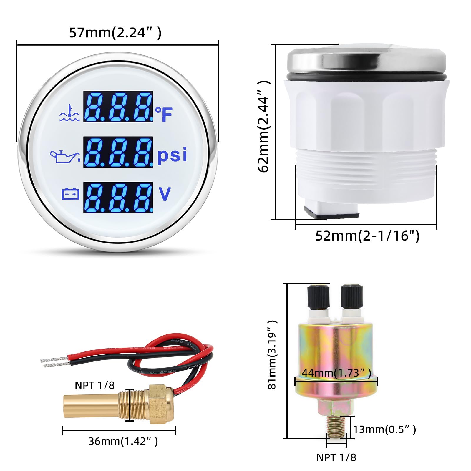 Snapklik.com : ARTILAURA Triple Gauge Set 3in1 (Oil Pressure+ Water ...