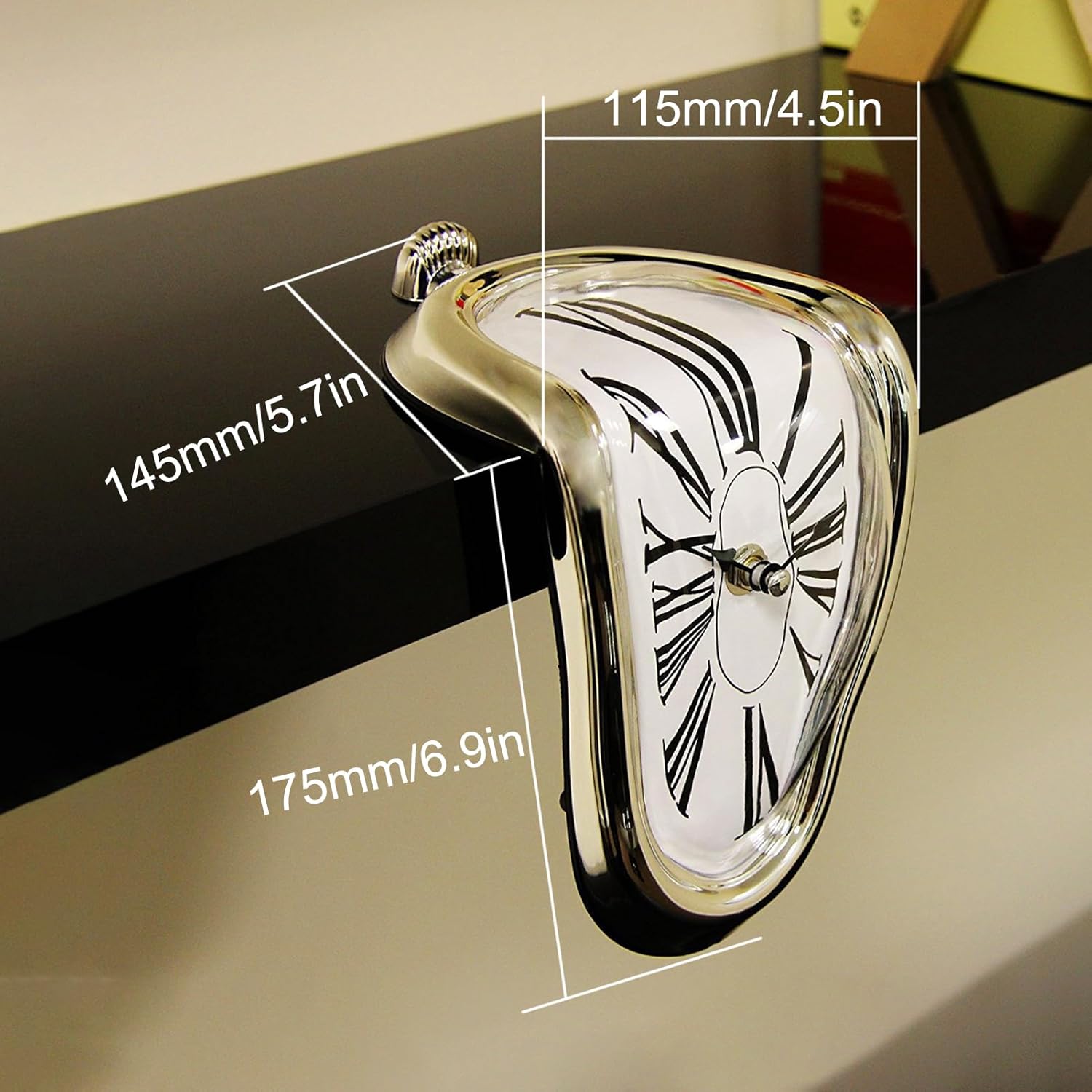 Melting Clock, Antique Retro Melted Clock Surrealism Dripping Clocks, Funny Creative Gift Twisted Shelf Clocks for Home Kitchen Office Desk Table (Gold)
