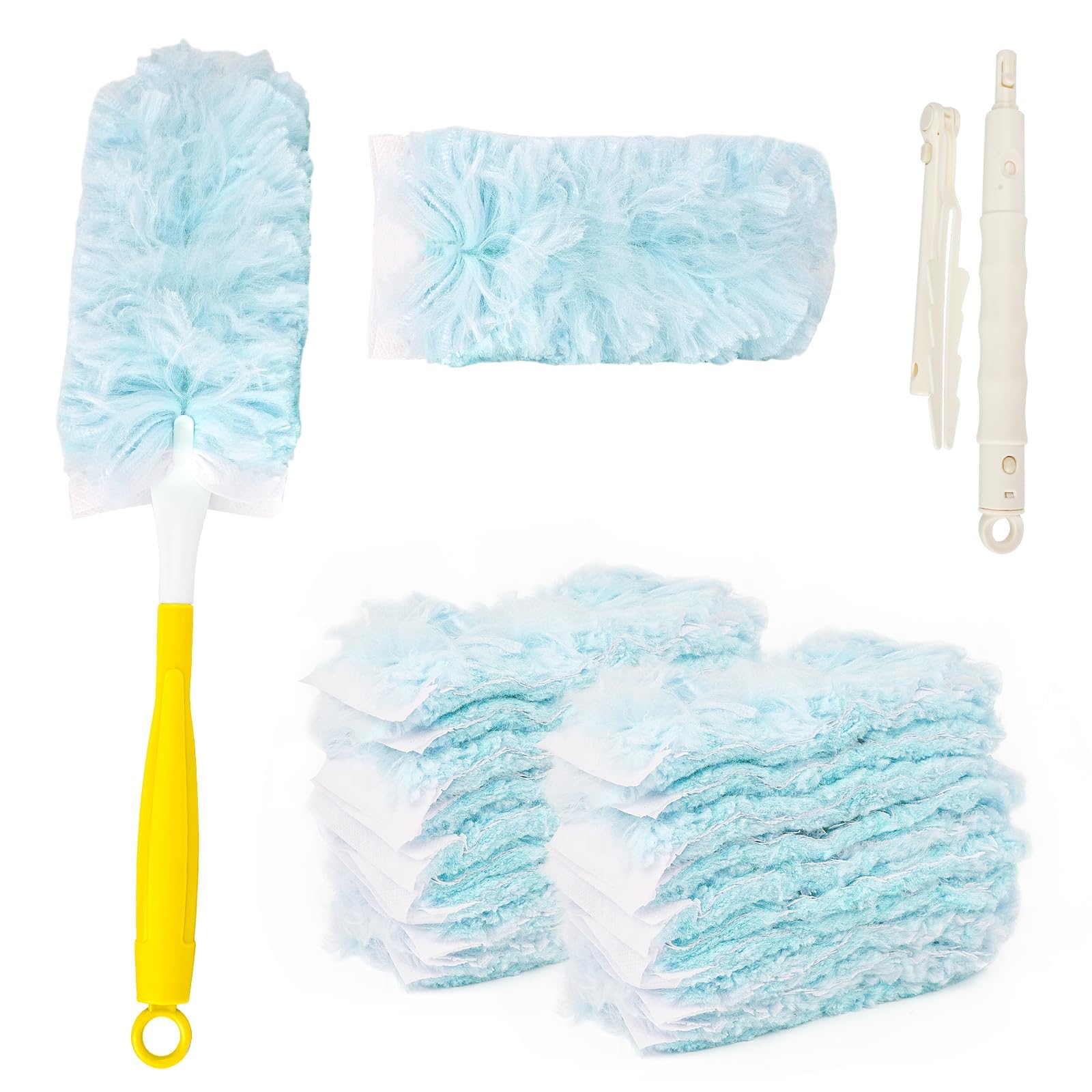 32 sztuki kurtki puchowej do łapania kurzu, kompatybilne z Swiffer Duster, z 1 uchwytem, 1 drążek teleskopowy, wkłady do kurzu do domu, biura