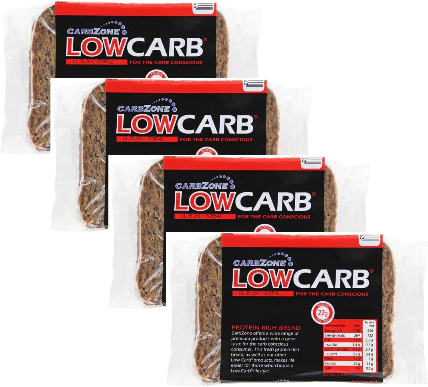 Carbzone Protein Bread Low Carb Bread 250g Pack of 4 20 Slices in