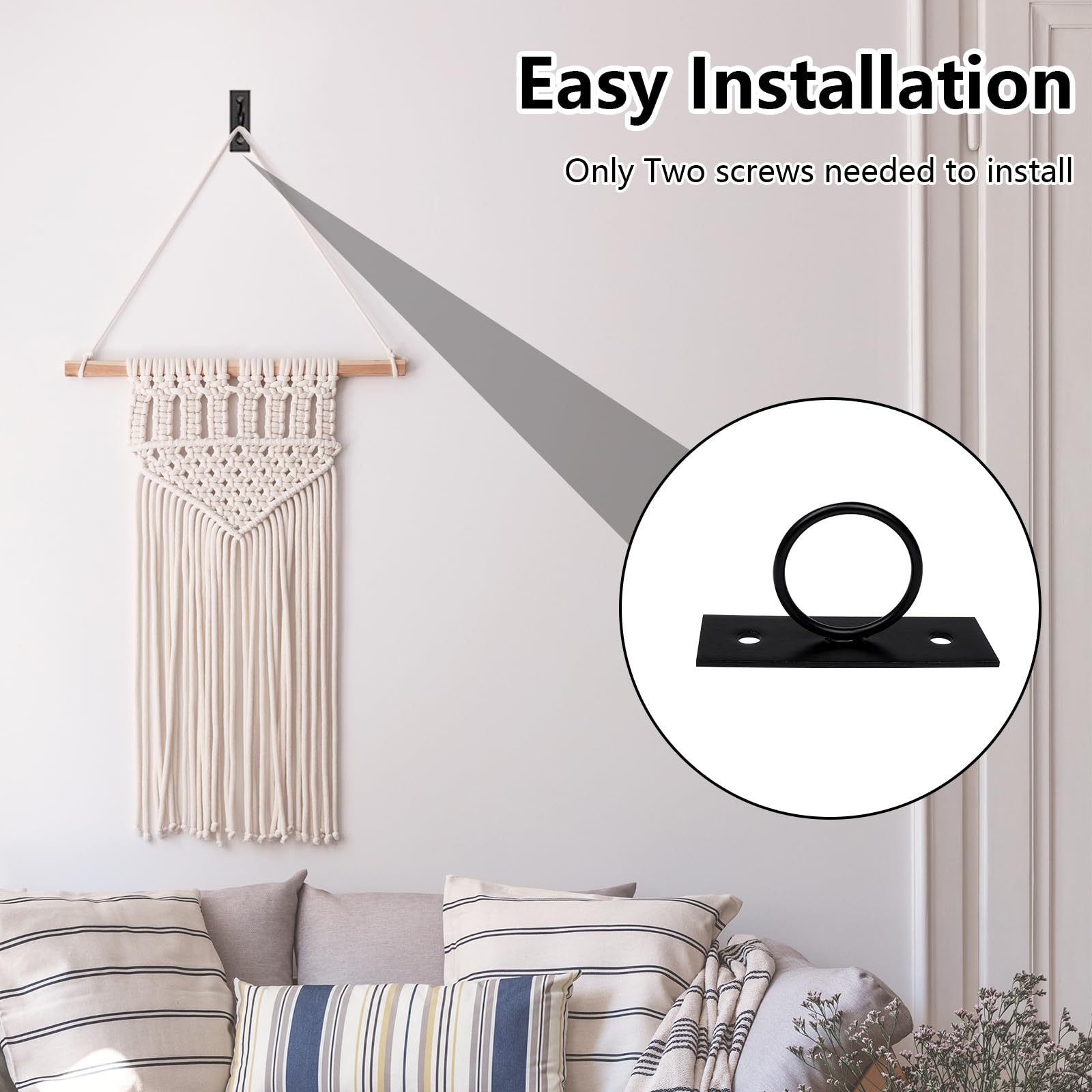 Lot de 5 Supports de Corde, Anneau Support en Acier Inoxydable pour Jute Main Courante, Corde d'Escalier, Décoratif pour Clôture, Crochets Muraux et Plafond