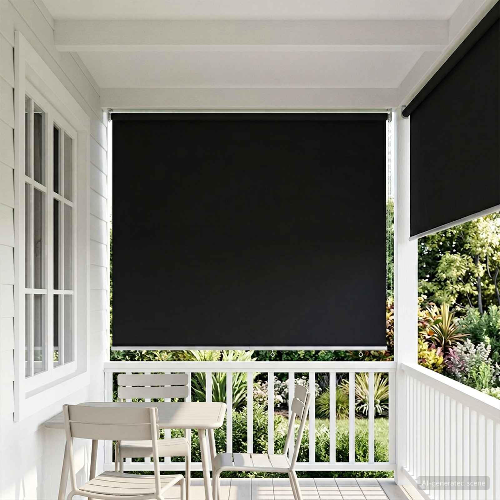 Tenda avvolgibile in poliestere nero con protezione UV | Montaggio a parete o a soffitto, controllo termico, privacy, catena sinistra o destra