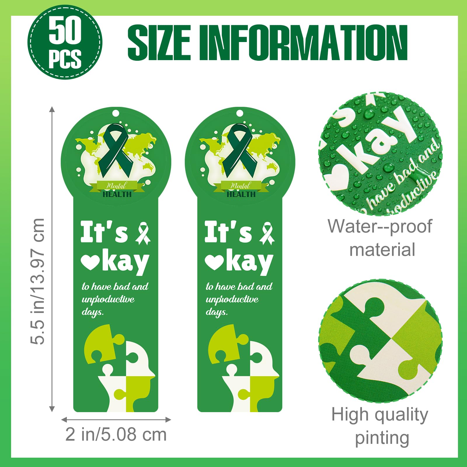 Skyygemm 120 Pcs Mental Health Awareness Bookmarks Green Positive Psychology Affirmation Therapy Inspirational Bookmarks Spiritual Gifts Mental Health Month Event Classroom Stationery Handout Supplies
