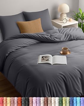 Utopia Bedding Housse de Couette 220x240 cm + 2 Taies 65x65 cm Gris
