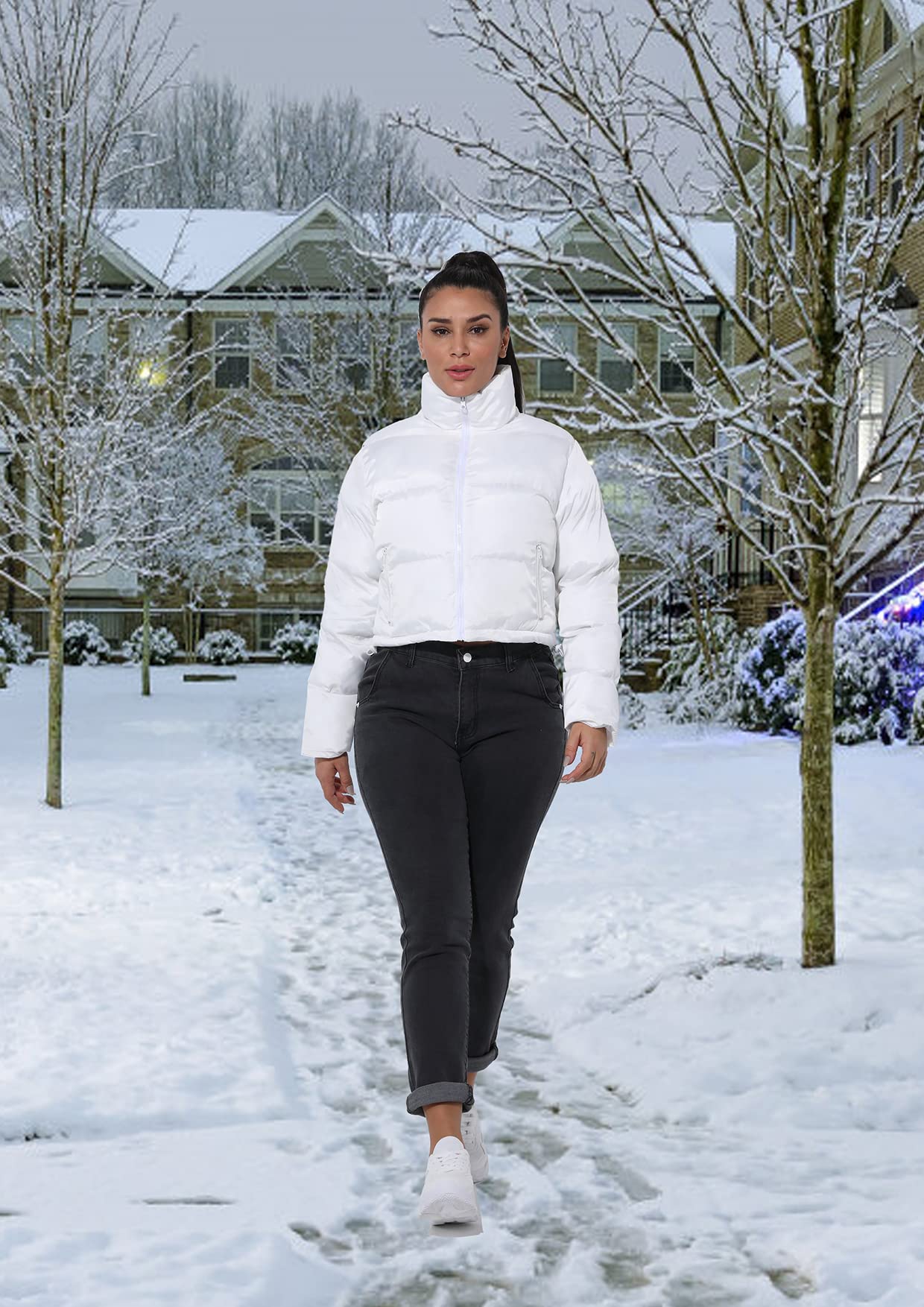 Veste Courte pour Femme Manteaux d'Hiver Femme Courte-Pointe Veste Décontractés Crop Down