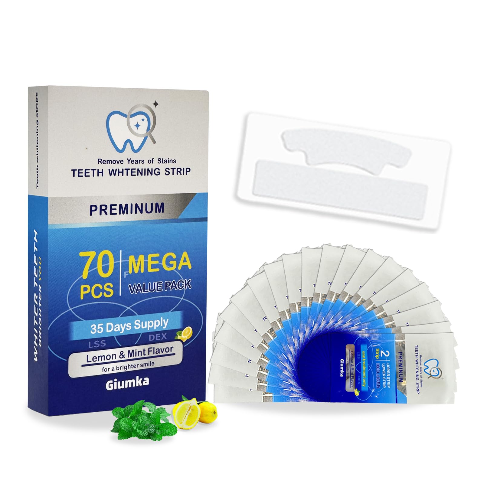 Teeth Whitening Strips 70 Strips (35 Count Pack) -Extra Large Quantity,Enamel-Safe for Sensitive Teeth,White Strips for Teeth Whitening, 35 Treatments/ 5 Weeks Supply,Peroxide Free (70) (70)