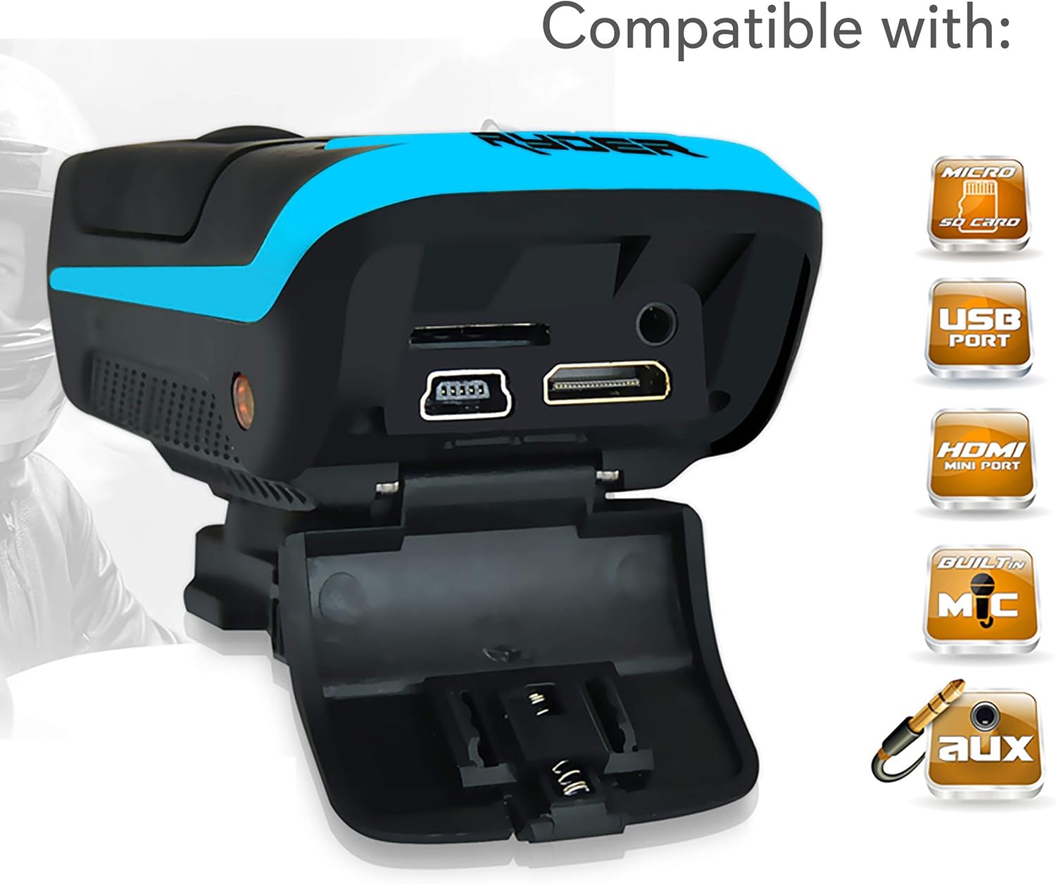 Sound Around Ryder Sports HD Action Camera-1080P Mini Camcorder 16MP Anti Shaking Cam 1.5"Screen USB SD Card HDMI Battery-Waterproof Case USB Cable Remote Handlebar Helmet Mount-GearPro GDV785BL(Blue)