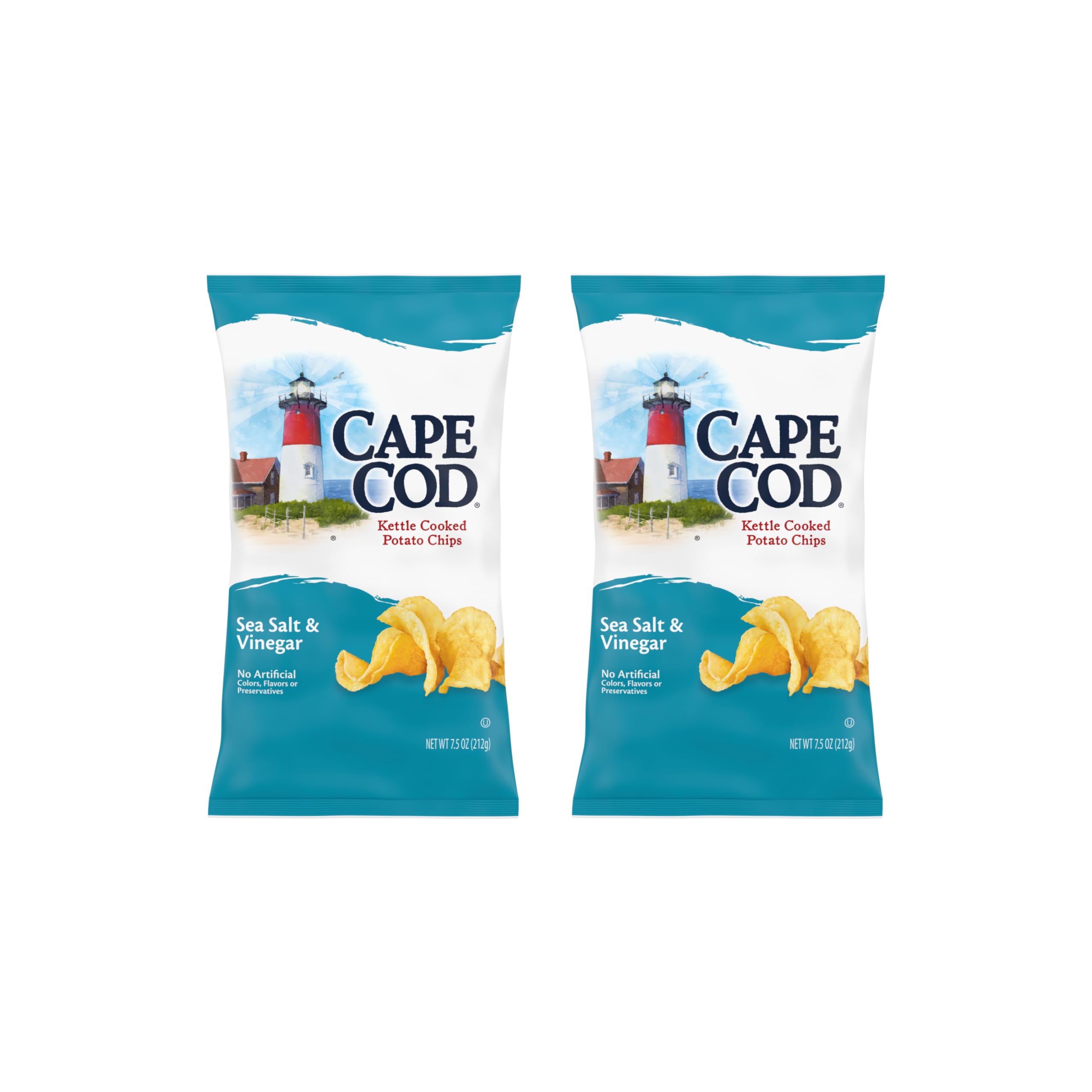 Cape Cod Potato Chips, Sea Salt and Vinegar Kettle Chips, 7.5 Oz (Pack of 2)