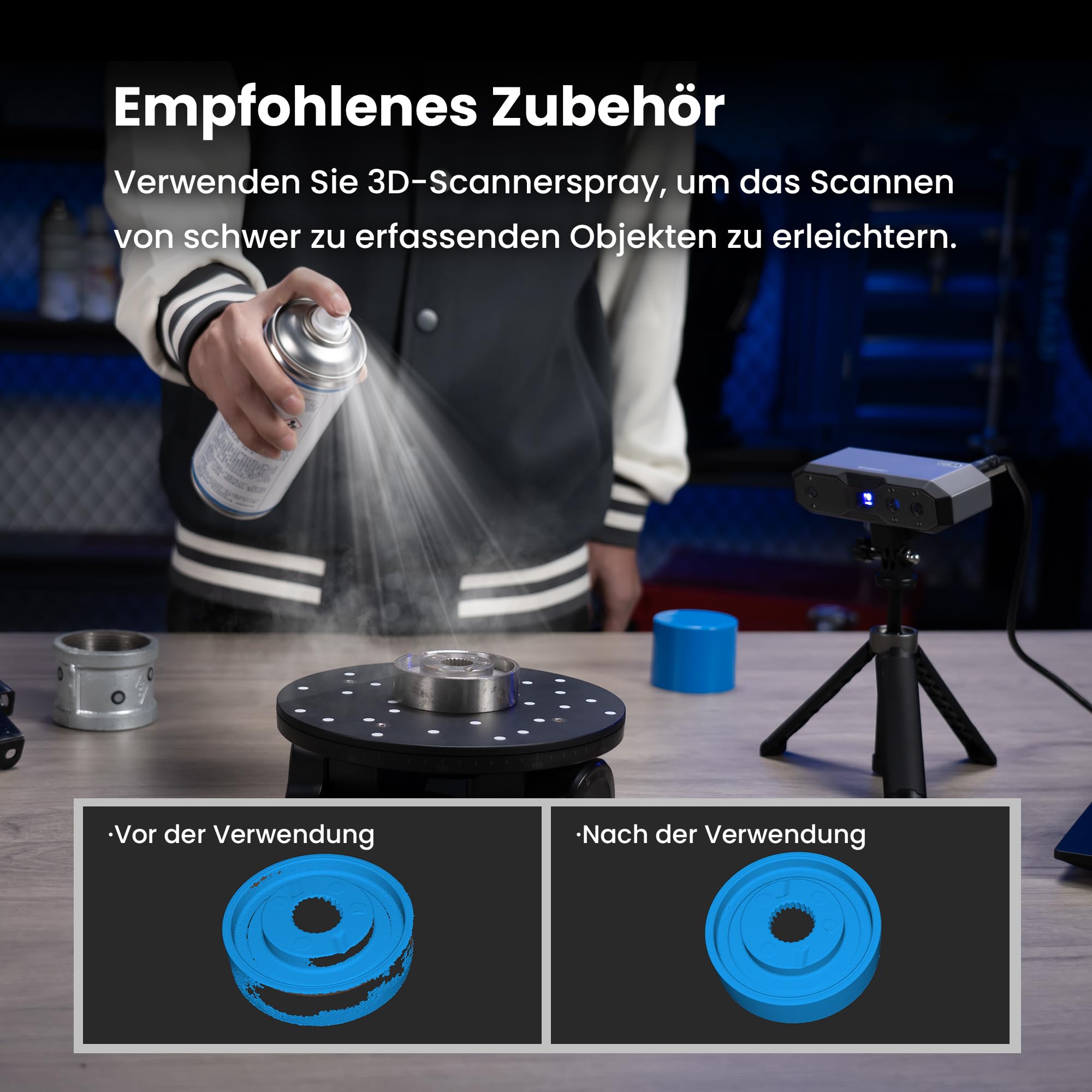 Revopoint MINI 2 Handheld 3D Scanner für 3D Druck, 0.02mm Präzision, 16 fps schnelles Scannen, Industrielles Blaulicht, Portabler Farb-3D-Modellscanner für Dental, Schmuck & kleine Objekte, Advanced