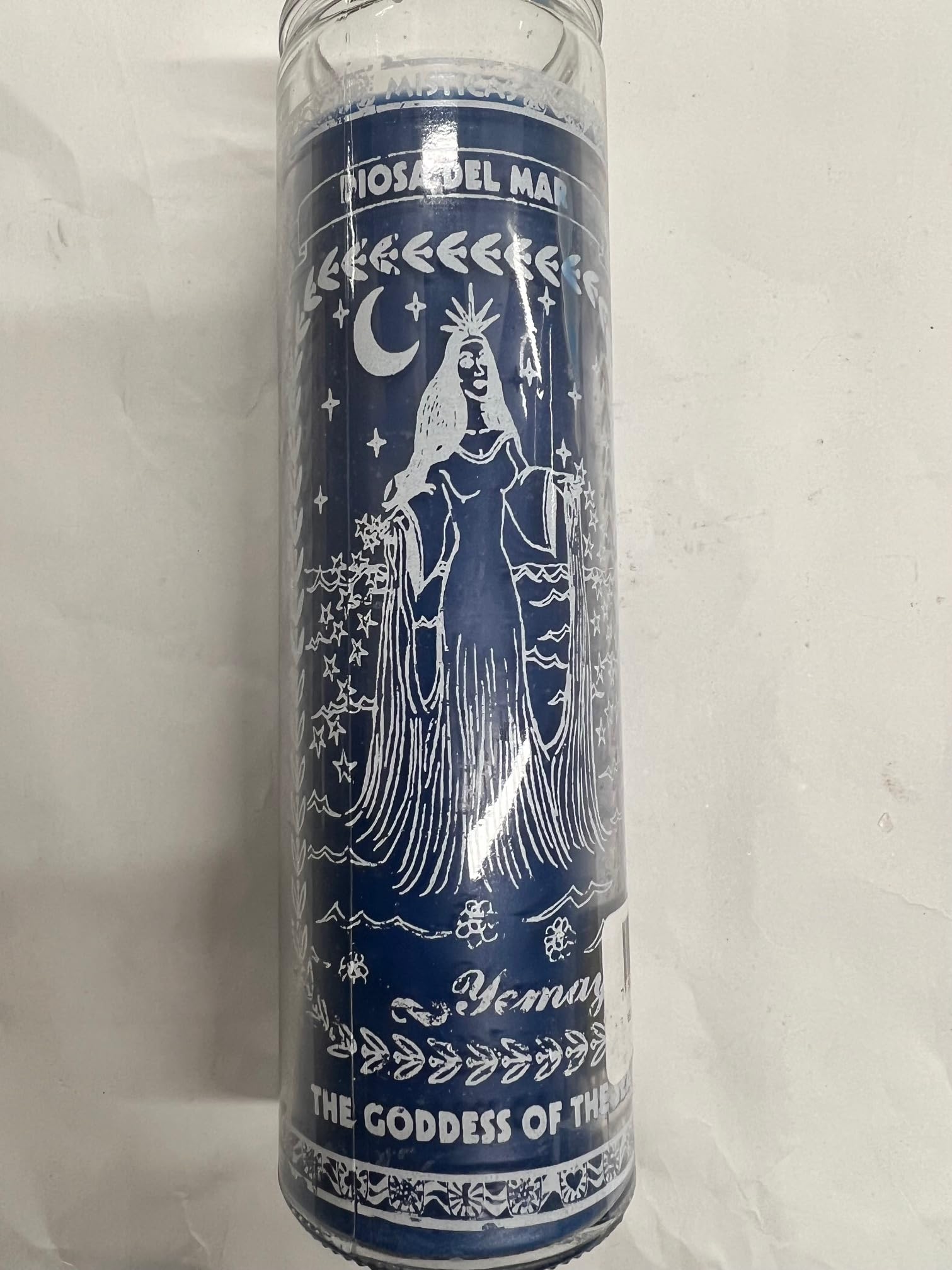 The Orisha Yemaya/Yemoja Unscented Blue Pillar Candle in Glass