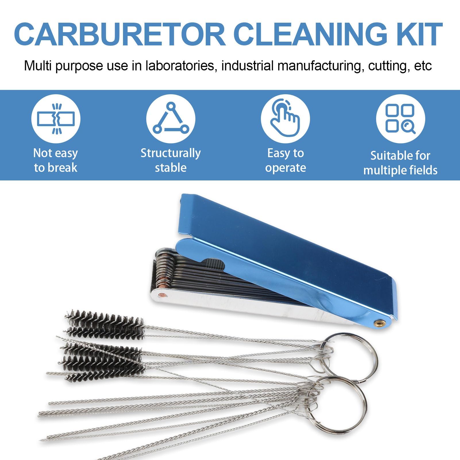 Juego de limpieza de carburador con 2 cajas de aluminio, 20 agujas de limpieza de boquillas y 10 cepillos de nailon, limpiador de carburador eficaz para motores, limpiador de puntas de quemador y - 3