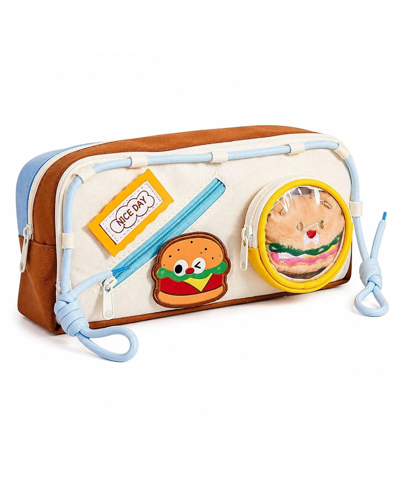 Burger Food Theme Pencil Pouch for Girls & Boys, Large Capacity Multi-Layer Zipper Stationery Bag with Transparent Display Window & Organizer Compartments-image-14