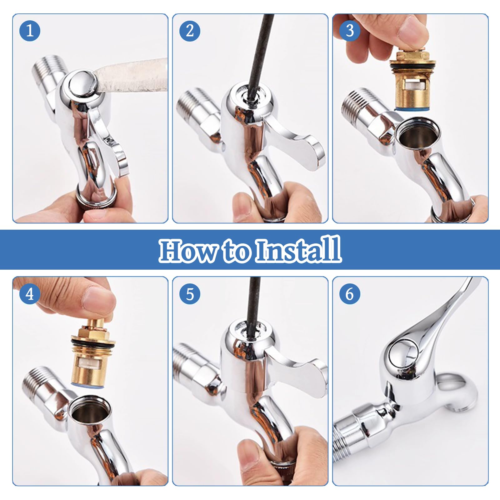 2 Pieces Universal Mixer Tap Cartridge for Bathroom Kitchen 1/4 Turn 20 Spline Replacement Ceramic Tap Cartridges Tap Valve Solid Brass Ceramic (1 Pair Hot & Cold) - Image 4