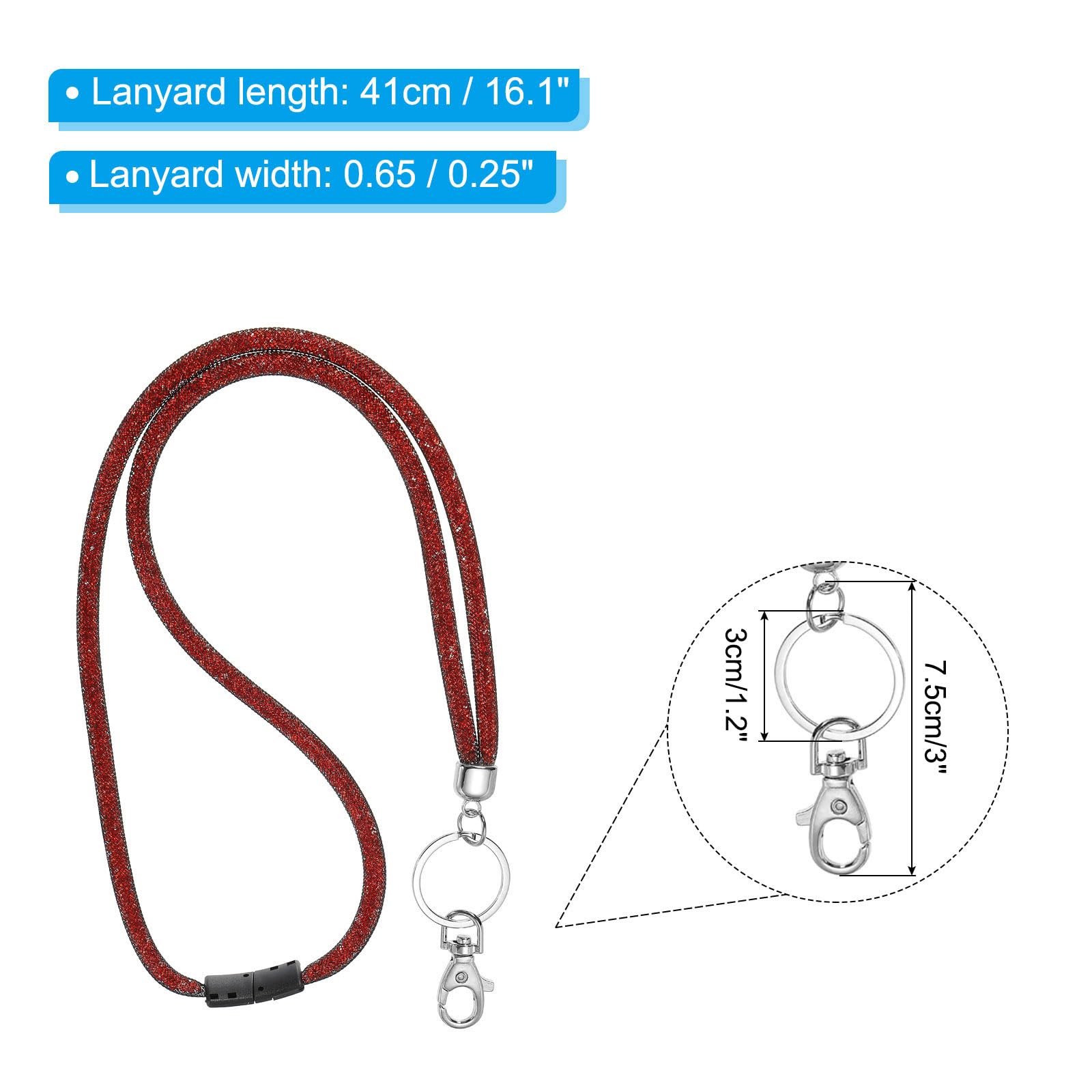PATIKIL Bling Keychain Lanyards, Crystal Lanyard Strap Keys Strap Keychain with Metal Clasp for ID Badge Holder Keys Red - Image 2