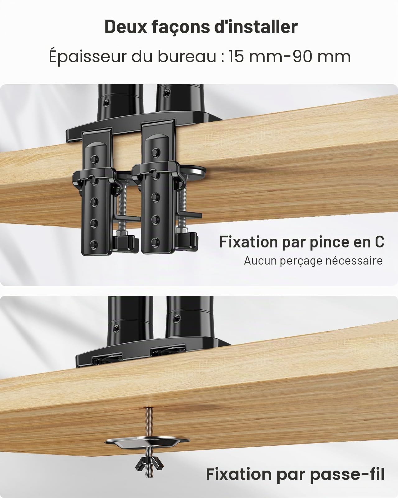 HUANUO Support Écran PC 2 Écrans 13-32 Pouces, Bras VESA 75x75/100x100mm Noir