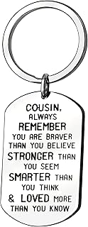 Cousin Always Remember You are Braver Than You Believe Inspirational Jewelry Silver Keyring Keychain for Family Member Gifts