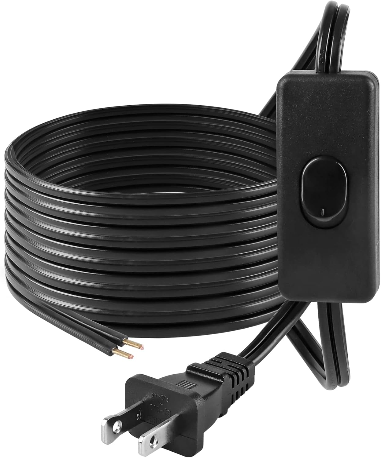 VSEER Lamp Power Cord with On/Off Switch 3A/120V, UL Certified Lamp Wire with Molded Plug, Stripped Ends Ready for Wiring to Replace Damaged Wires,Black (12FT) image 2 of 7 B09MYGBH67