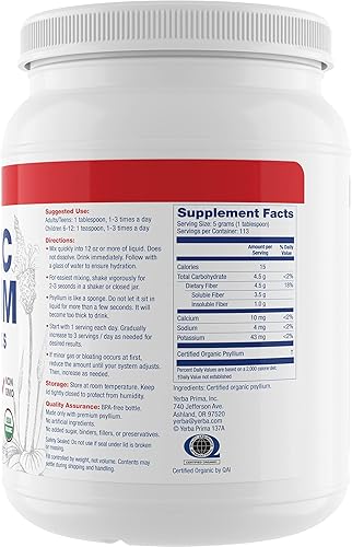 Vista 9 de Yerba Prima Limpiador de colon de cáscaras enteras de psyllium orgánico, 20 onzas, suplemento dietético natural de fibra dietética de 20 onzas