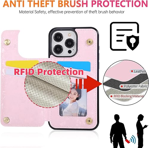 Miniatura 111 de UEEBAI Funda tipo cartera para iPhone 15 Pro Max con tarjetero, cubierta de cuero PU con soporte, bloqueo RFID, doble cierre magnético, relieve de