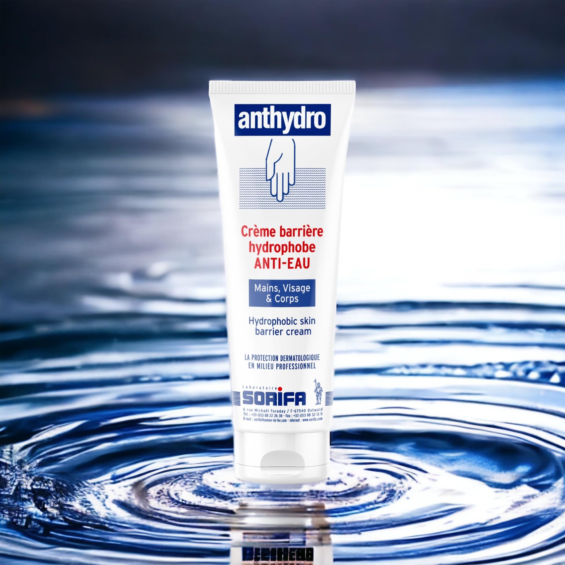 Lot de 3 - ANTHYDRO - Crème Barrière - Protection ANTI-EAU – ANTI-FROTTEMENT - Mains, visage et corps – Haute tolérance - Sans parfum -Tube 125 ml
