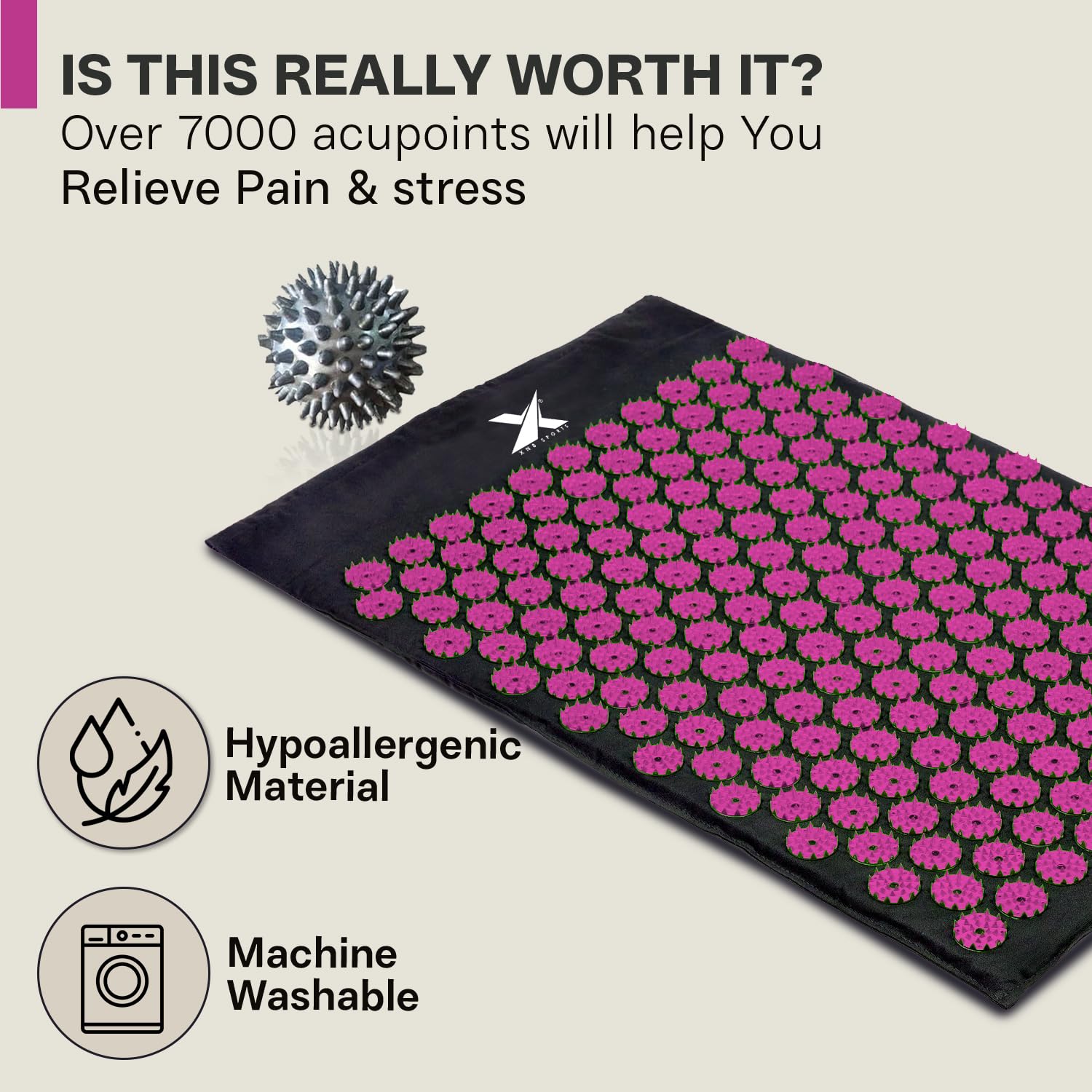 XN8 Ensemble de tapis d'acupression pour yoga, acupoint, acupuncture et réflexologie pour massage, soulagement de la douleur, réduction du stress, thérapie et relaxation avec sac de transport et sangle