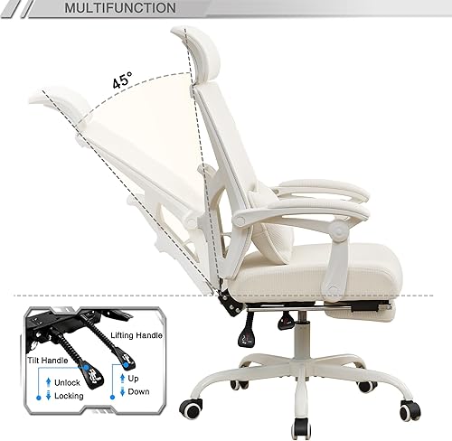 Miniatura 5 de Qulomvs - Silla de oficina de malla ergonómica con reposapiés, reposacabezas y respaldo ajustable 90-135, silla de escritorio para computadora con
