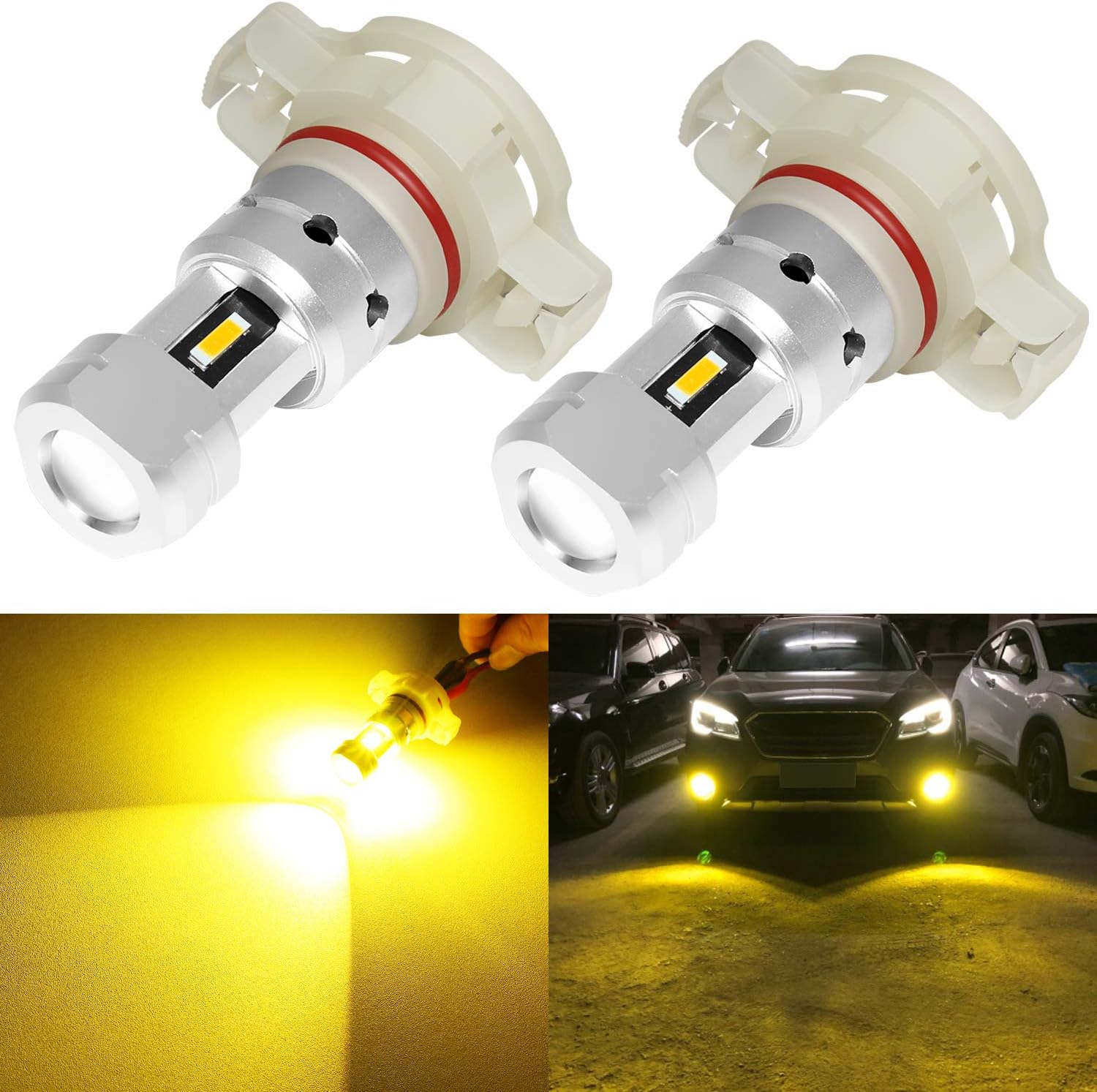 Phinlion 3800 Lumens 5202 5201 LED Yellow Fog Light Bulbs
